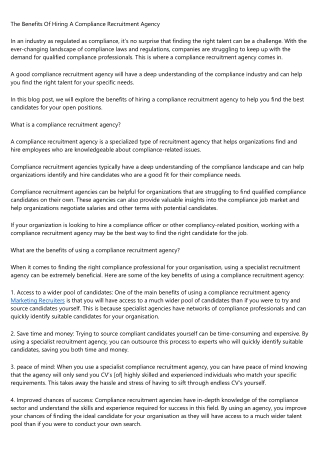 The Benefits Of Hiring A Compliance Recruitment Agency