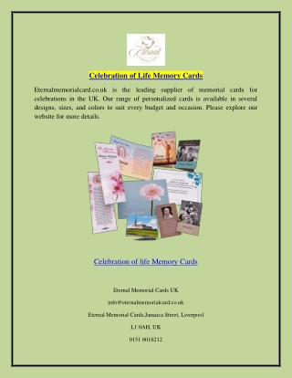Celebration of Life Memory Cards  Eternalmemorialcard.co.uk