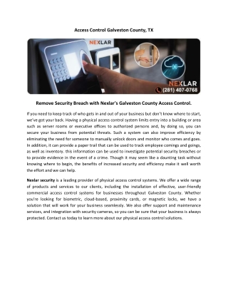 Remove Security Breach with Nexlar's Galveston County Access Control