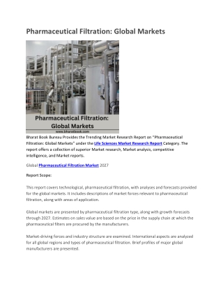 Pharmaceutical Filtration, Global Markets