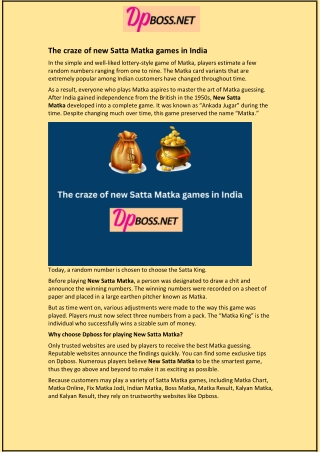 The craze of new Satta Matka games in India