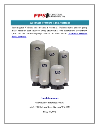 Wellmate Pressure Tank Australia  Foundationpumps.com