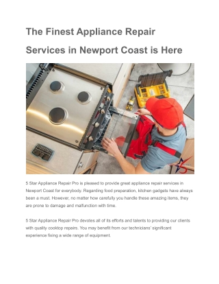 Finest Appliance Repair Services in Newport Coast is Here