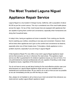 The Most Trusted Laguna Niguel Appliance Repair Service