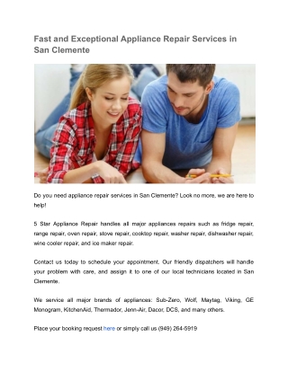 Fast and Exceptional Appliance Repair Services in San Clemente