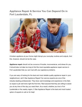 Appliance Repair & Service You Can Depend On in Fort Lauderdale, FL