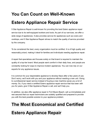 You Can Count on Well-Known Estero Appliance Repair Service