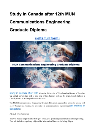 Study in Canada after 12th MUN Communications Engineering Graduate Diploma