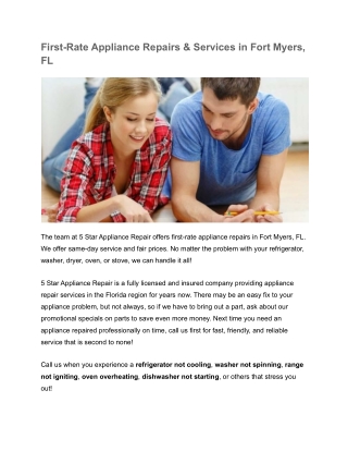 First-Rate Appliance Repairs & Services in Fort Myers, FL