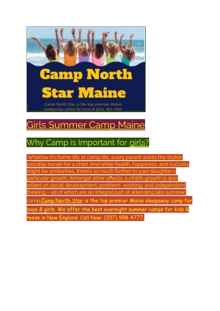 Girls Summer Camp Maine