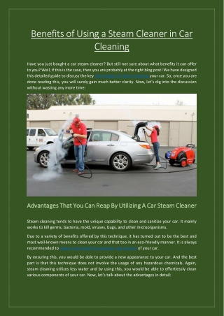 Benefits of Using a Steam Cleaner in Car Cleaning