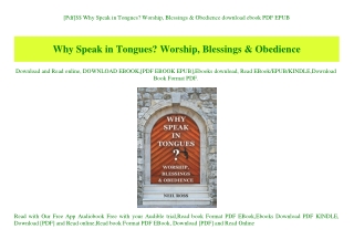 [Pdf]$$ Why Speak in Tongues Worship  Blessings & Obedience download ebook PDF EPUB