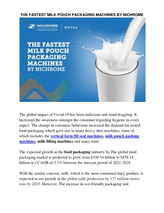 THE FASTEST MILK POUCH PACKAGING MACHINES BY NICHROME