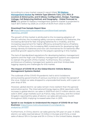 EV Battery Management Systems Market Worth $37.3 Billion by 2029 - Exclusive Report by Meticulous Research®