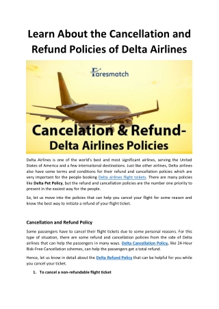 Learn About the Cancellation and Refund Policies of Delta Airlines