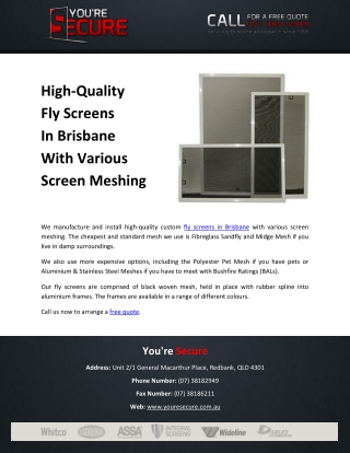 High-Quality Fly Screens In Brisbane With Various Screen Meshing