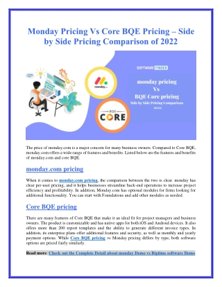 Monday Pricing Vs Core BQE Pricing – Side by Side Pricing Comparison of 2022