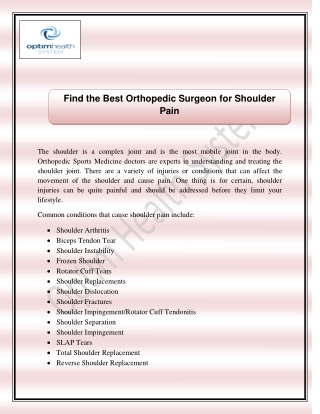 Find the Best Orthopedic Surgeon for Shoulder Pain