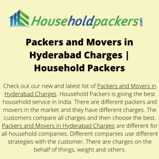 Packers and Movers in Hyderabad Charges  Household Packers