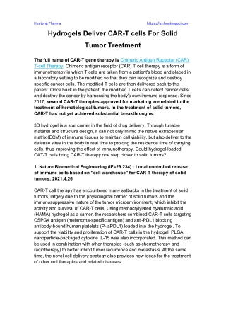 Hydrogels Deliver CAR-T cells For Solid Tumor Treatment