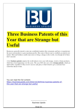 Three Business Patents of this Year that are Strange but Useful