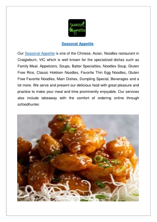 Up to 10% Offer Seasonal Appetite Chinese Craigieburn Order Now