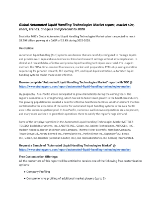 Global Automated Liquid Handling Technologies Market report, market size, share,