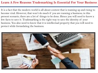 Learn A Few Reasons Trademarking Is Essential For Your Business