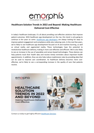 Healthcare Solution Trends In 2022