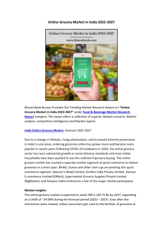 Online Grocery Market in India 2022-2027