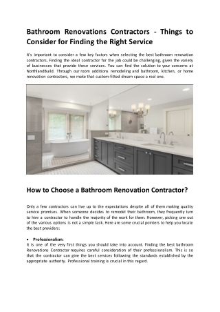 Bathroom Renovations Contractors - Things to Consider for Finding the Right Ser