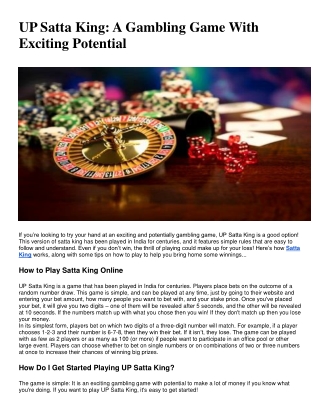 UP Satta King: A Gambling Game With Exciting Potential