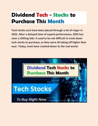 Dividend Tech - Stocks to Purchase This Month