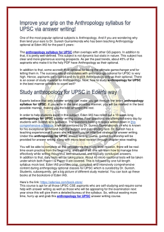 Improve your grip on the Anthropology syllabus for UPSC via answer writing