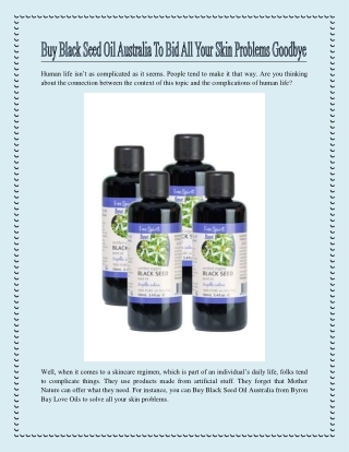 Buy Black Seed Oil Australia To Bid All Your Skin Problems Goodbye
