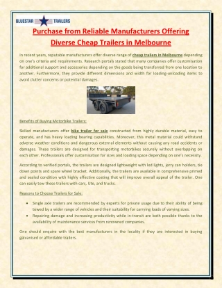 Purchase from Reliable Manufacturers Offering Diverse Cheap Trailers in Melbourne