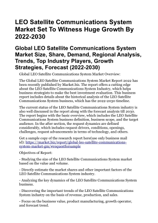 LEO Satellite Communications System Market Set To Witness Huge Growth By 2022-20