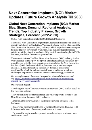 Next Generation Implants (NGI) Market Updates, Future Growth Analysis Till 2030