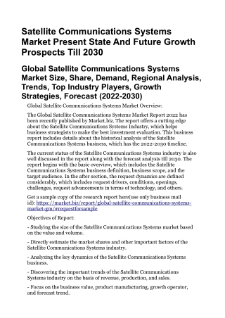 Satellite Communications Systems Market Present State And Future Growth Prospect