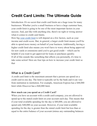 Credit Card Limits The Ultimate Guide