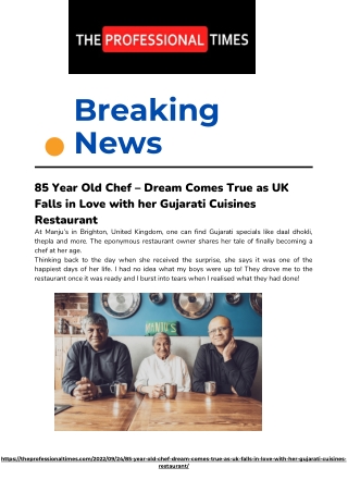 85 Year Old Chef – Dream Comes True as UK Falls in Love with her Gujarati Cuisines Restaurant