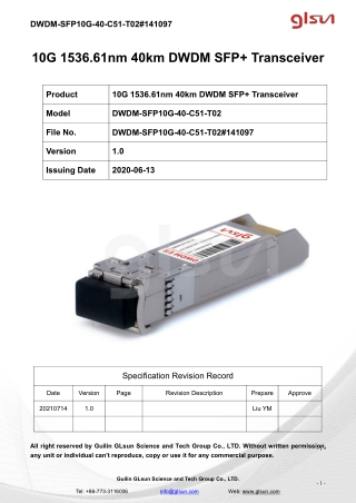 10G 1536.61nm 40km DWDM SFP  Transceiver