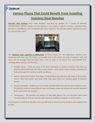 Various Places That Could Benefit From Installing Stainless Steel Benches