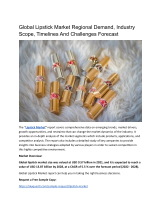 Global Lipstick Market Regional Demand, Industry Scope, Timelines And Challenges