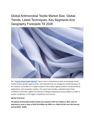 Global Antimicrobial Textile Market Size, Global Trends, Latest Techniques.