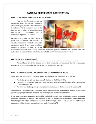 CANADA CERTIFICATE ATTESTATION