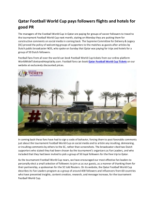 Qatar Football World Cup pays followers flights and hotels for good PR