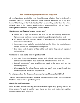 Pick the Most Appropriate Grant Programs