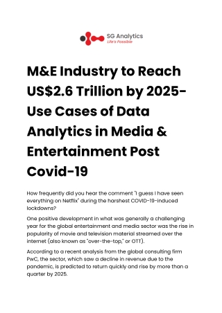 M&E Industry to Reach US$2.6 Trillion by 2025- Use Cases of Data Analytics in Media & Entertainment Post Covid-19