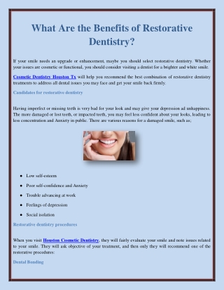 What Are the Benefits of Restorative Dentistry?